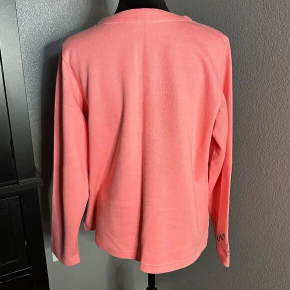 Quacker Factory Sweater Top Large Dragonfly Embellished Coral Pink 2-in-1 - Picture 5 of 8